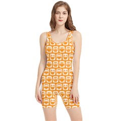 Yellow And White Owl Pattern Women s Wrestling Singlet by GardenOfOphir