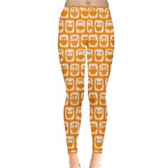 Yellow And White Owl Pattern Inside Out Leggings by GardenOfOphir