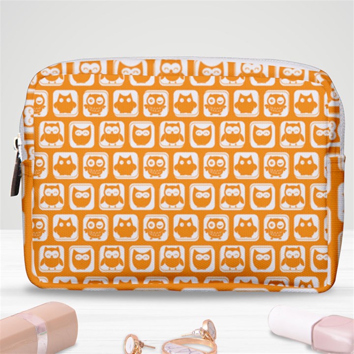 Yellow And White Owl Pattern Make Up Pouch (Medium)