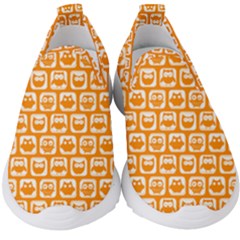 Yellow And White Owl Pattern Kids  Slip On Sneakers by GardenOfOphir