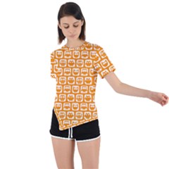 Yellow And White Owl Pattern Asymmetrical Short Sleeve Sports Tee by GardenOfOphir