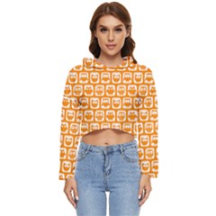 Yellow And White Owl Pattern Women s Lightweight Cropped Hoodie by GardenOfOphir