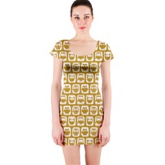 Olive And White Owl Pattern Short Sleeve Bodycon Dress by GardenOfOphir