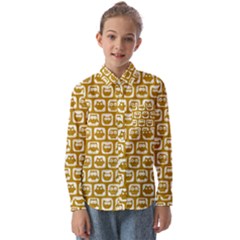 Olive And White Owl Pattern Kids  Long Sleeve Shirt by GardenOfOphir