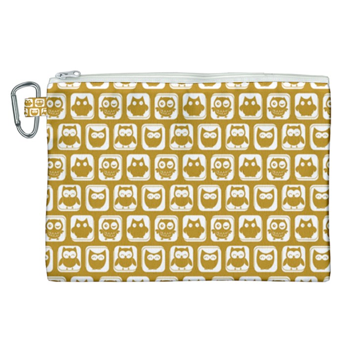 Olive And White Owl Pattern Canvas Cosmetic Bag (XL)