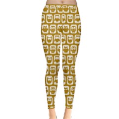 Olive And White Owl Pattern Inside Out Leggings by GardenOfOphir