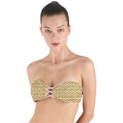 Olive And White Owl Pattern Twist Bandeau Bikini Top by GardenOfOphir