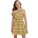 Olive And White Owl Pattern Kids  One Shoulder Party Dress View1