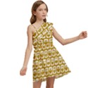 Olive And White Owl Pattern Kids  One Shoulder Party Dress View2