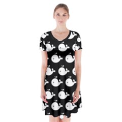 Cute Whale Illustration Pattern Short Sleeve V-neck Flare Dress by GardenOfOphir