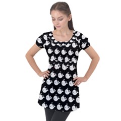 Cute Whale Illustration Pattern Puff Sleeve Tunic Top by GardenOfOphir