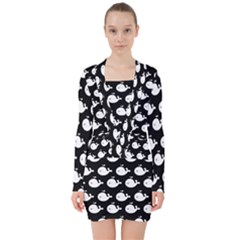 Cute Whale Illustration Pattern V-neck Bodycon Long Sleeve Dress by GardenOfOphir