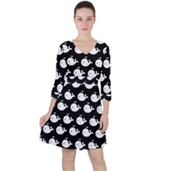 Cute Whale Illustration Pattern Quarter Sleeve Ruffle Waist Dress by GardenOfOphir