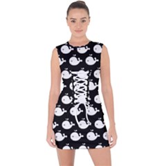 Cute Whale Illustration Pattern Lace Up Front Bodycon Dress by GardenOfOphir