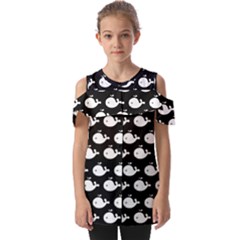 Cute Whale Illustration Pattern Fold Over Open Sleeve Top by GardenOfOphir