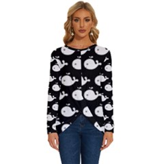 Cute Whale Illustration Pattern Long Sleeve Crew Neck Pullover Top by GardenOfOphir