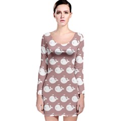 Cute Whale Illustration Pattern Long Sleeve Velvet Bodycon Dress by GardenOfOphir