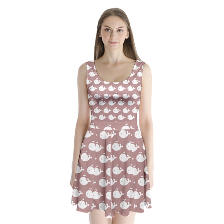 Cute Whale Illustration Pattern Split Back Mini Dress 