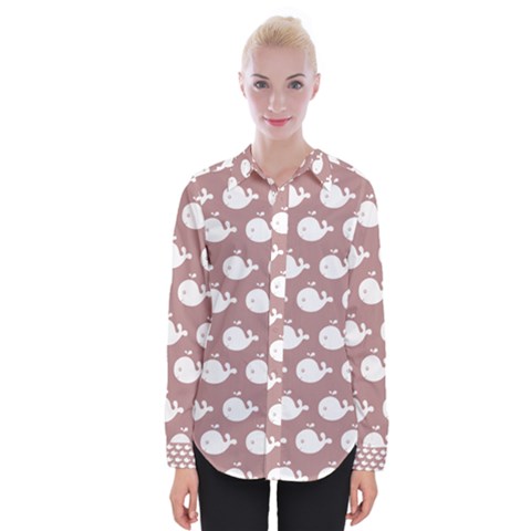 Cute Whale Illustration Pattern Womens Long Sleeve Shirt by GardenOfOphir