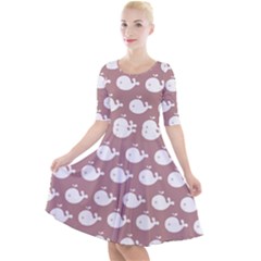 Cute Whale Illustration Pattern Quarter Sleeve A-line Dress by GardenOfOphir