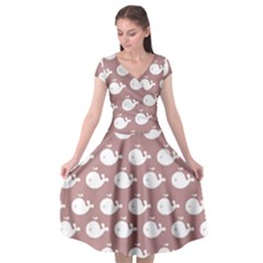 Cute Whale Illustration Pattern Cap Sleeve Wrap Front Dress by GardenOfOphir