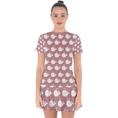 Cute Whale Illustration Pattern Drop Hem Mini Chiffon Dress by GardenOfOphir