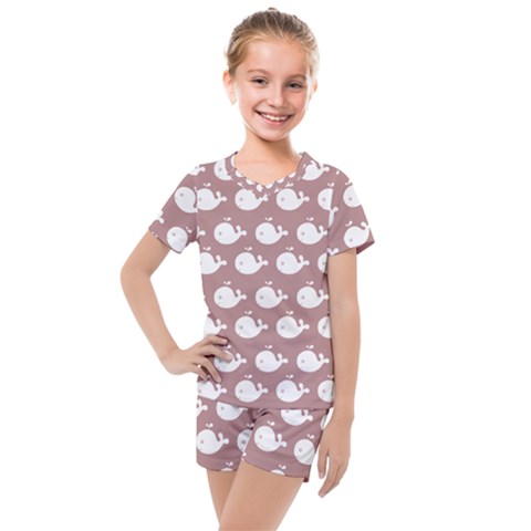 Cute Whale Illustration Pattern Kids  Mesh Tee And Shorts Set by GardenOfOphir