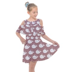 Cute Whale Illustration Pattern Kids  Shoulder Cutout Chiffon Dress by GardenOfOphir