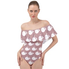 Cute Whale Illustration Pattern Off Shoulder Velour Bodysuit  by GardenOfOphir