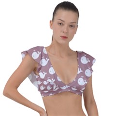 Cute Whale Illustration Pattern Plunge Frill Sleeve Bikini Top by GardenOfOphir