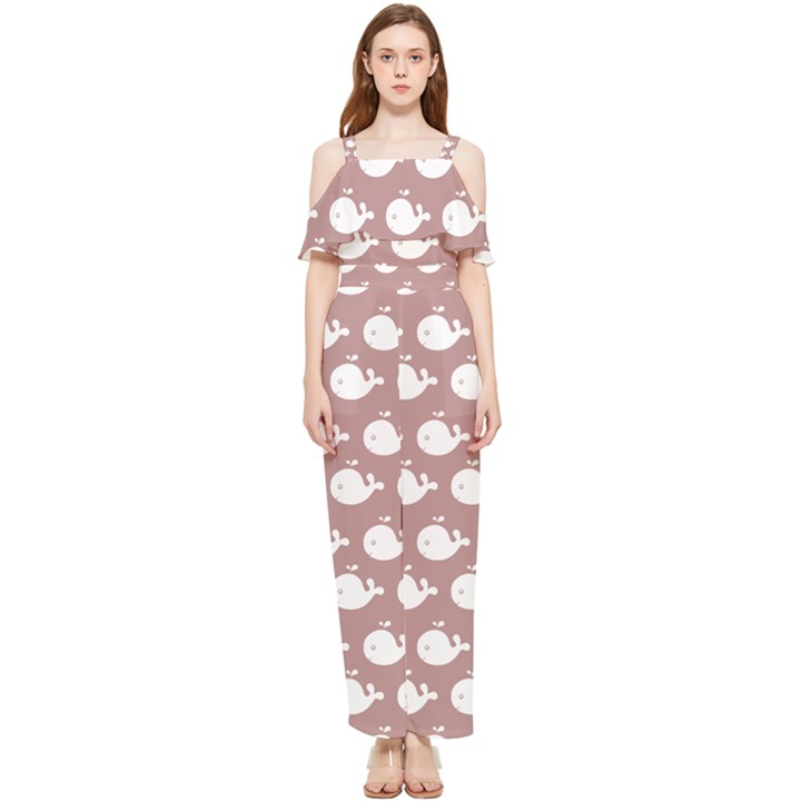 Cute Whale Illustration Pattern Draped Sleeveless Chiffon Jumpsuit