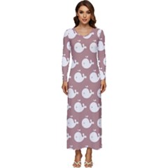 Cute Whale Illustration Pattern Long Sleeve Longline Maxi Dress by GardenOfOphir