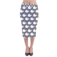 Cute Whale Illustration Pattern Velvet Midi Pencil Skirt by GardenOfOphir