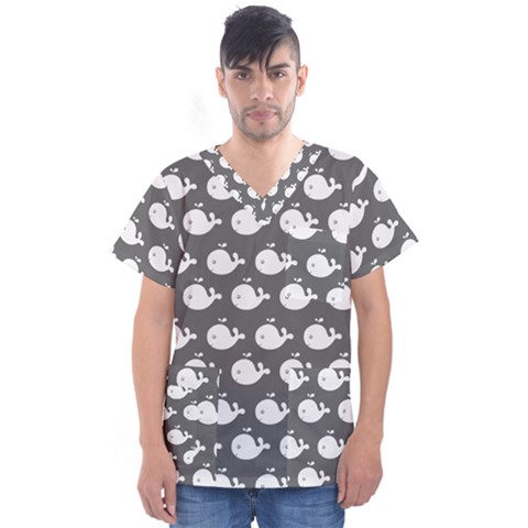 Cute Whale Illustration Pattern Men s V-neck Scrub Top by GardenOfOphir