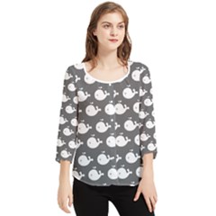 Cute Whale Illustration Pattern Chiffon Quarter Sleeve Blouse by GardenOfOphir