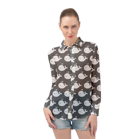 Cute Whale Illustration Pattern Long Sleeve Chiffon Shirt by GardenOfOphir