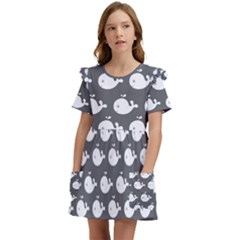 Cute Whale Illustration Pattern Kids  Frilly Sleeves Pocket Dress by GardenOfOphir