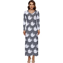 Cute Whale Illustration Pattern Long Sleeve Longline Maxi Dress by GardenOfOphir