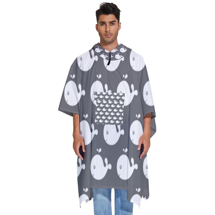 Cute Whale Illustration Pattern Men s Hooded Rain Ponchos