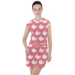 Coral Whales Pattern Drawstring Hooded Dress by GardenOfOphir