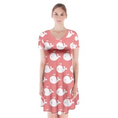 Coral Whales Pattern Short Sleeve V-neck Flare Dress by GardenOfOphir