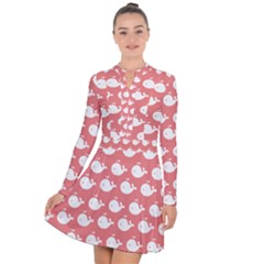 Coral Whales Pattern Long Sleeve Panel Dress by GardenOfOphir