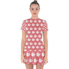 Coral Whales Pattern Drop Hem Mini Chiffon Dress by GardenOfOphir