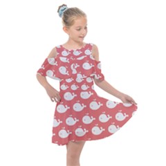 Coral Whales Pattern Kids  Shoulder Cutout Chiffon Dress by GardenOfOphir