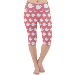 Coral Whales Pattern Lightweight Velour Cropped Yoga Leggings