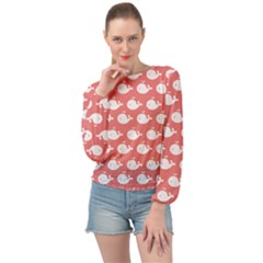 Coral Whales Pattern Banded Bottom Chiffon Top by GardenOfOphir