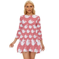 Coral Whales Pattern Long Sleeve Babydoll Dress by GardenOfOphir