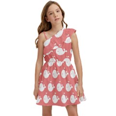 Coral Whales Pattern Kids  One Shoulder Party Dress by GardenOfOphir