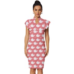 Coral Whales Pattern Vintage Frill Sleeve V-neck Bodycon Dress by GardenOfOphir