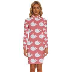 Coral Whales Pattern Long Sleeve Shirt Collar Bodycon Dress by GardenOfOphir